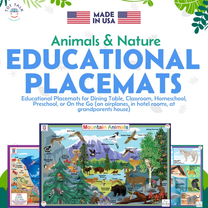 Tot Talk Learn Sea Creatures Names in English, Spanish, Chinese, & Frenchâ€“ Ocean Kids' Educational Placemat â€“ Made in USA - Color in Animals on Reverse Side â€“ Waterproof, Washable â€“ By Tot Talk â€“ 11.5â€ x 17.5â€ - Image 2